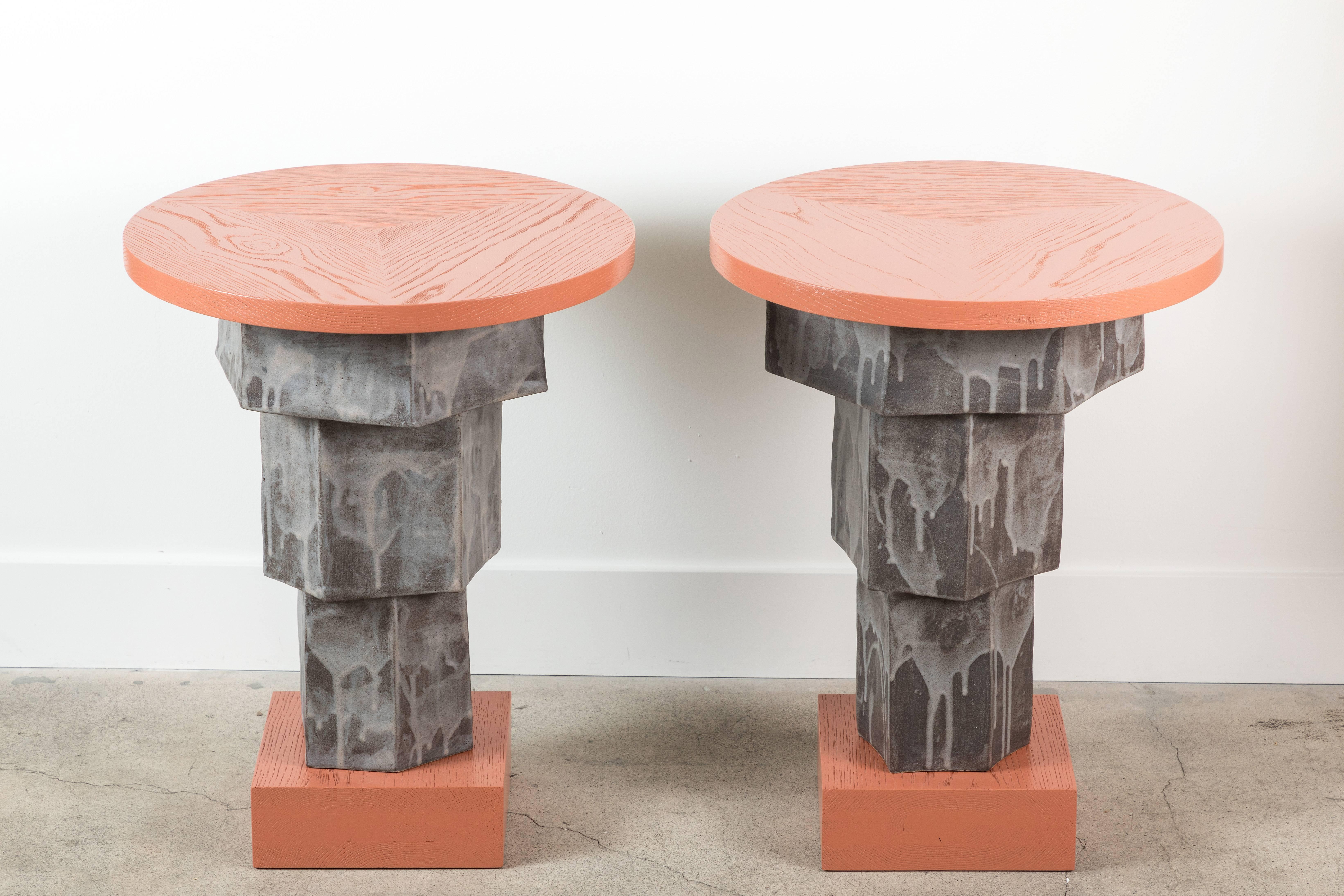 Solid Oak and Ceramic Side Table by BZippy & Co. for Collabs in Clay 4