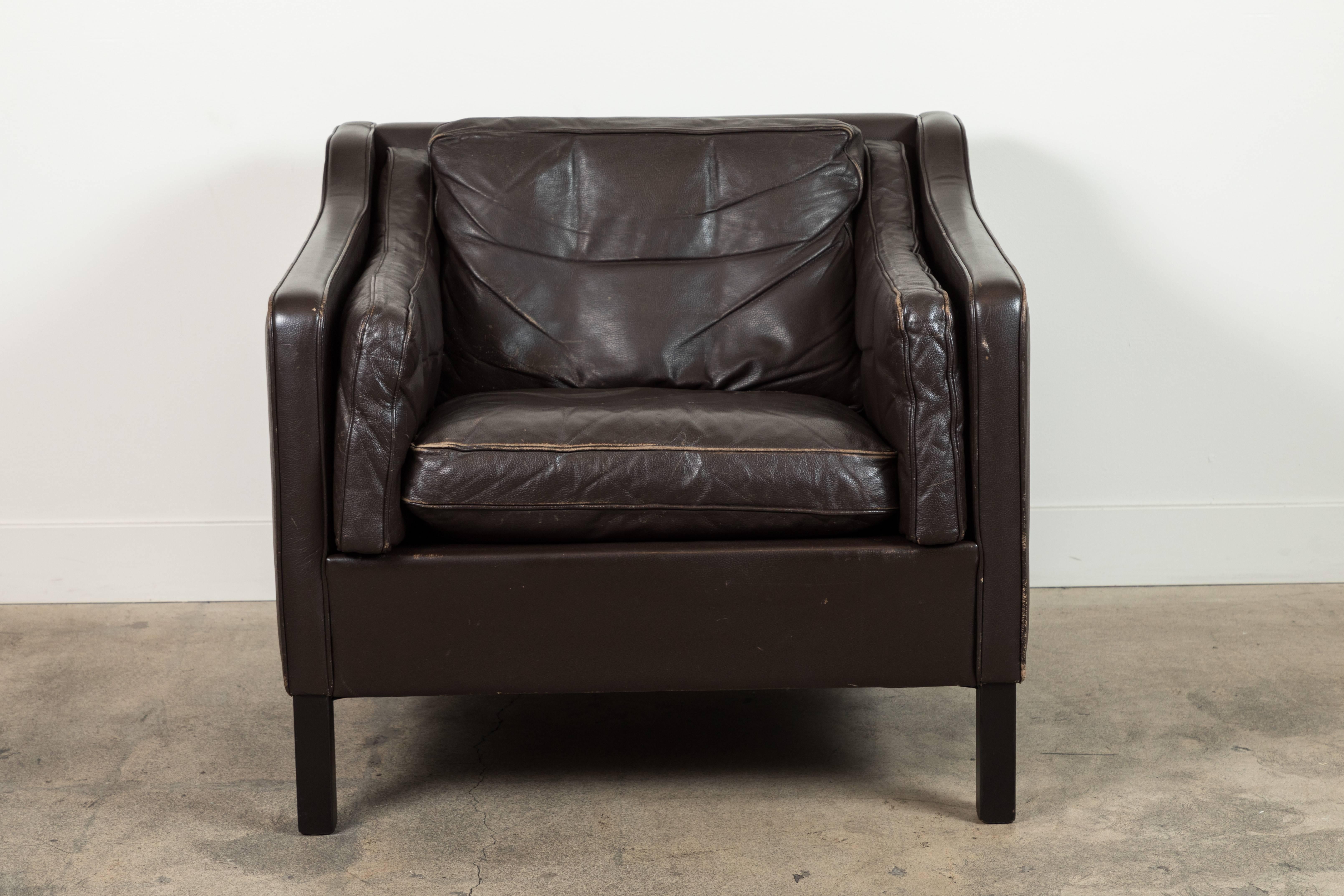 Danish Leather Club Chair in the Style of Børge Mogensen 1
