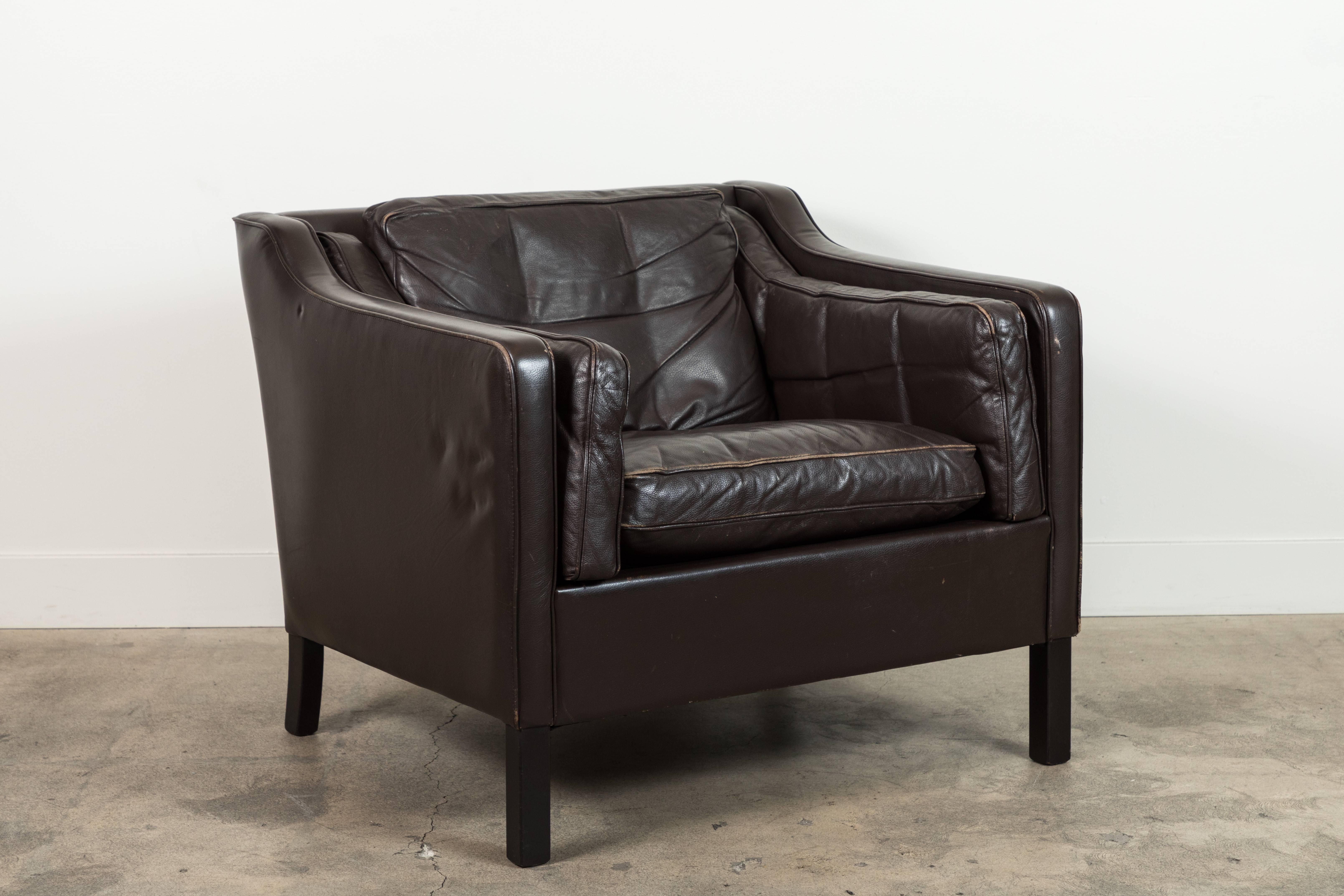 Danish leather club chair in the style of Børge Mogensen.