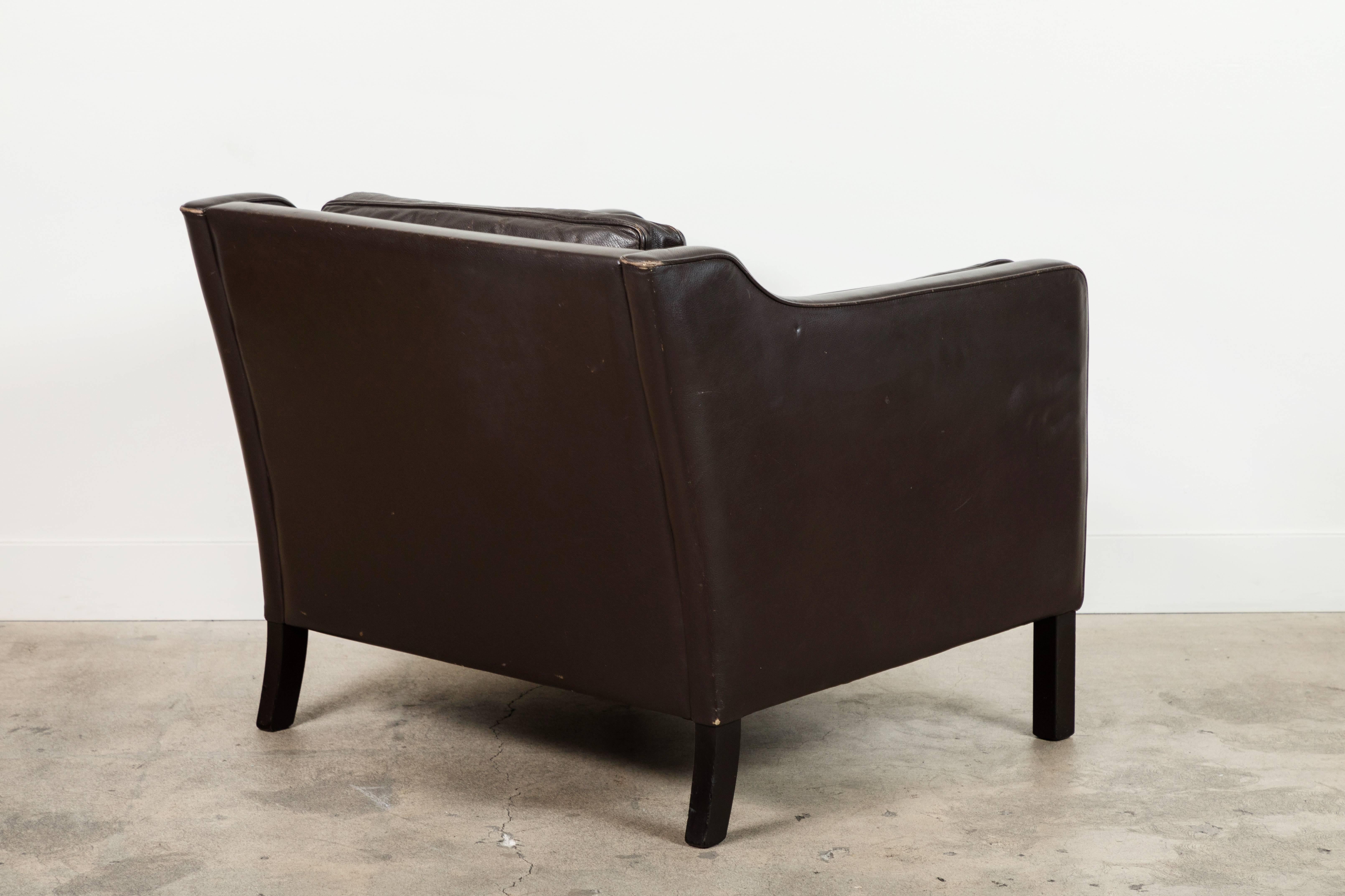 Danish Leather Club Chair in the Style of Børge Mogensen In Excellent Condition In Los Angeles, CA