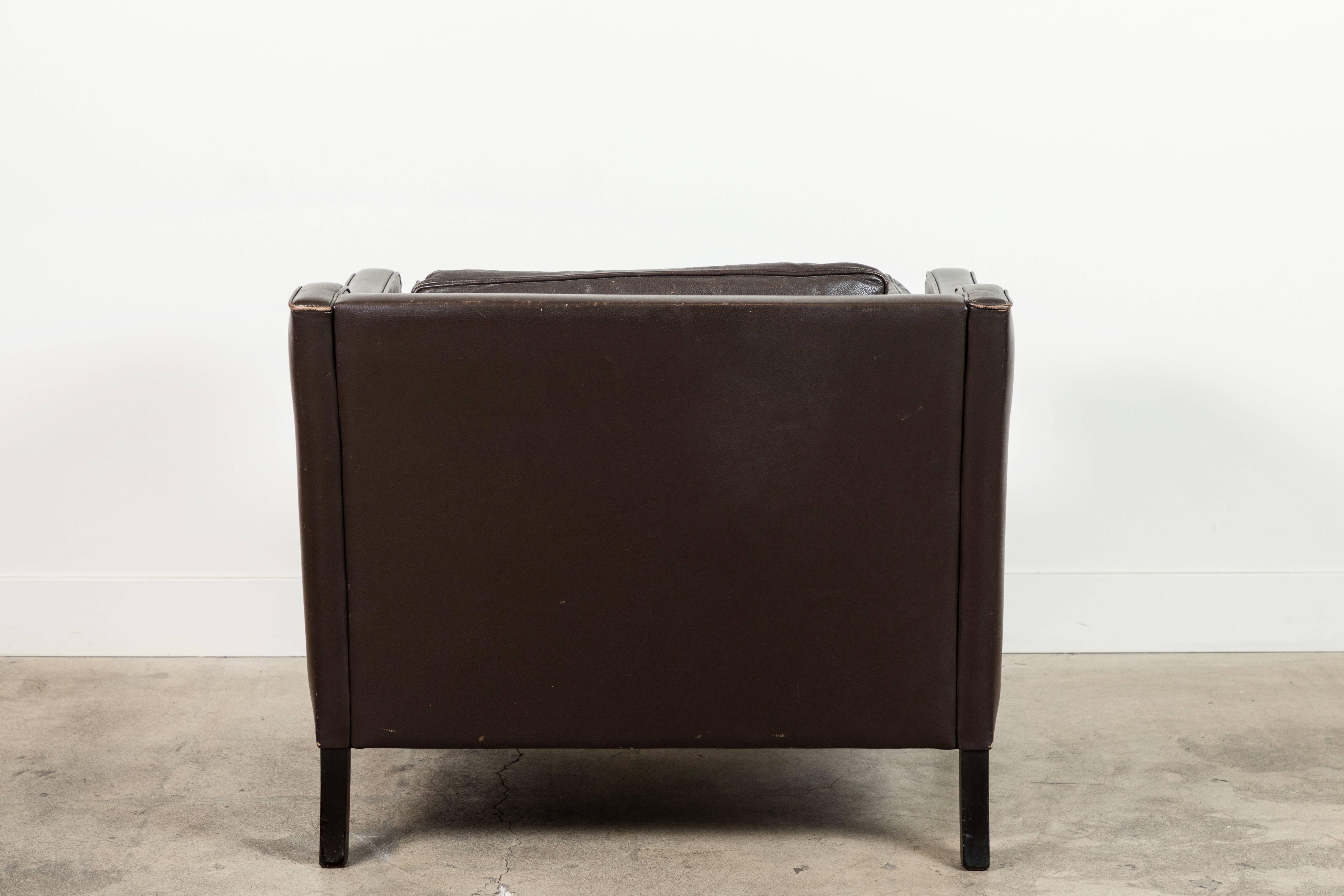 Mid-20th Century Danish Leather Club Chair in the Style of Børge Mogensen