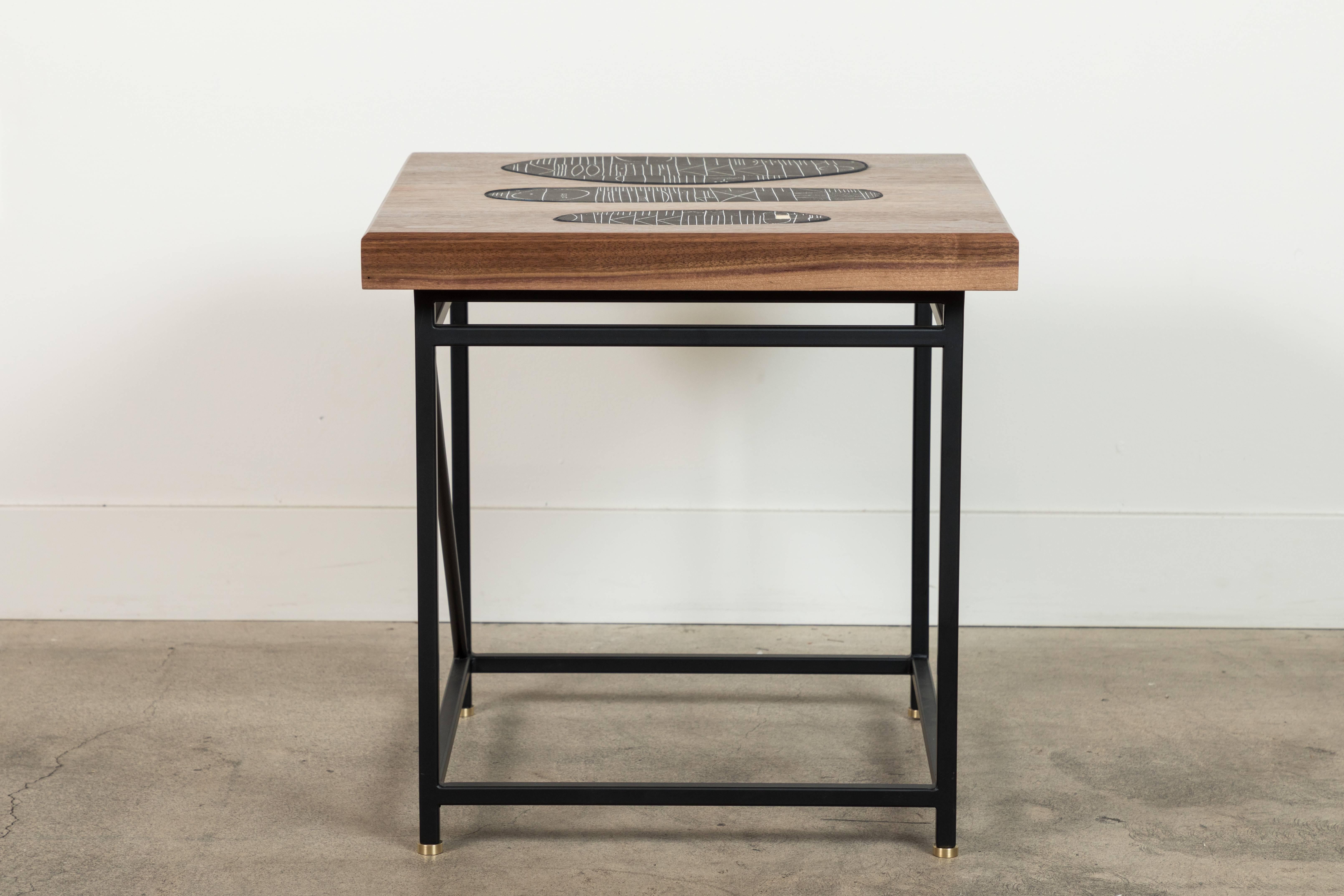 Solid walnut and ceramic side table by Heather Rosenman for Collabs in clay.