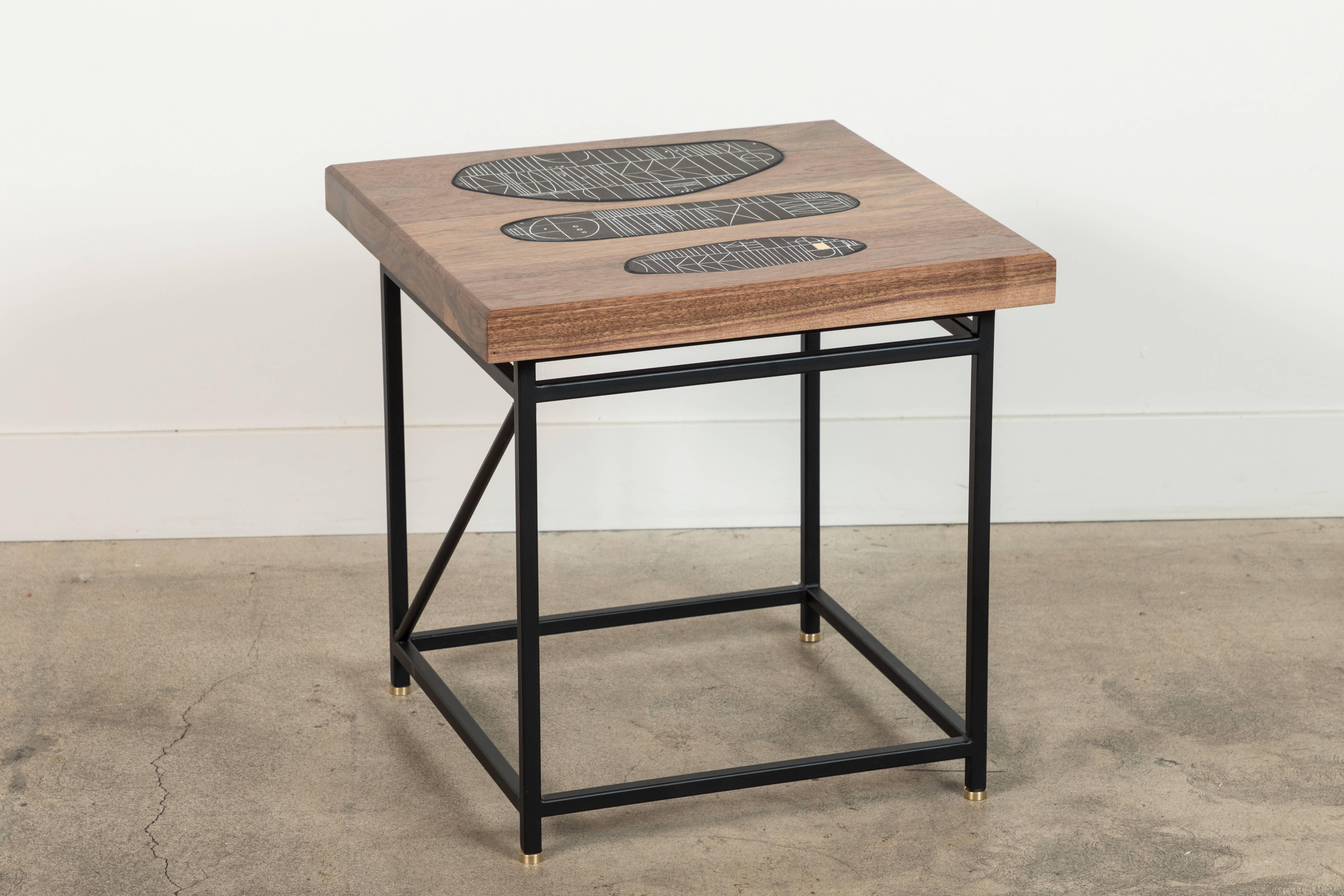 Mid-Century Modern Solid Walnut and Ceramic Side Table by Heather Rosenman for Collabs in Clay