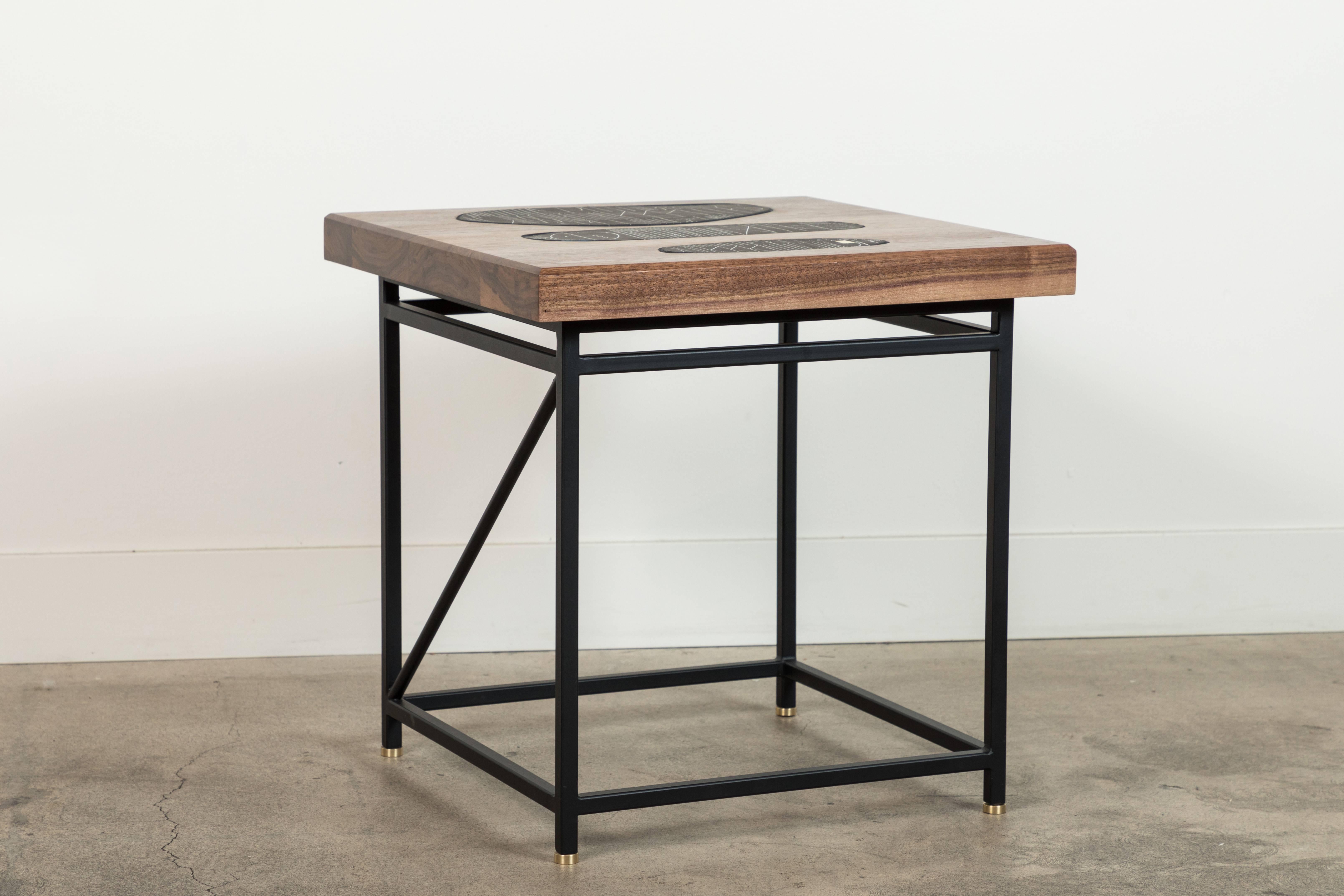 American Solid Walnut and Ceramic Side Table by Heather Rosenman for Collabs in Clay
