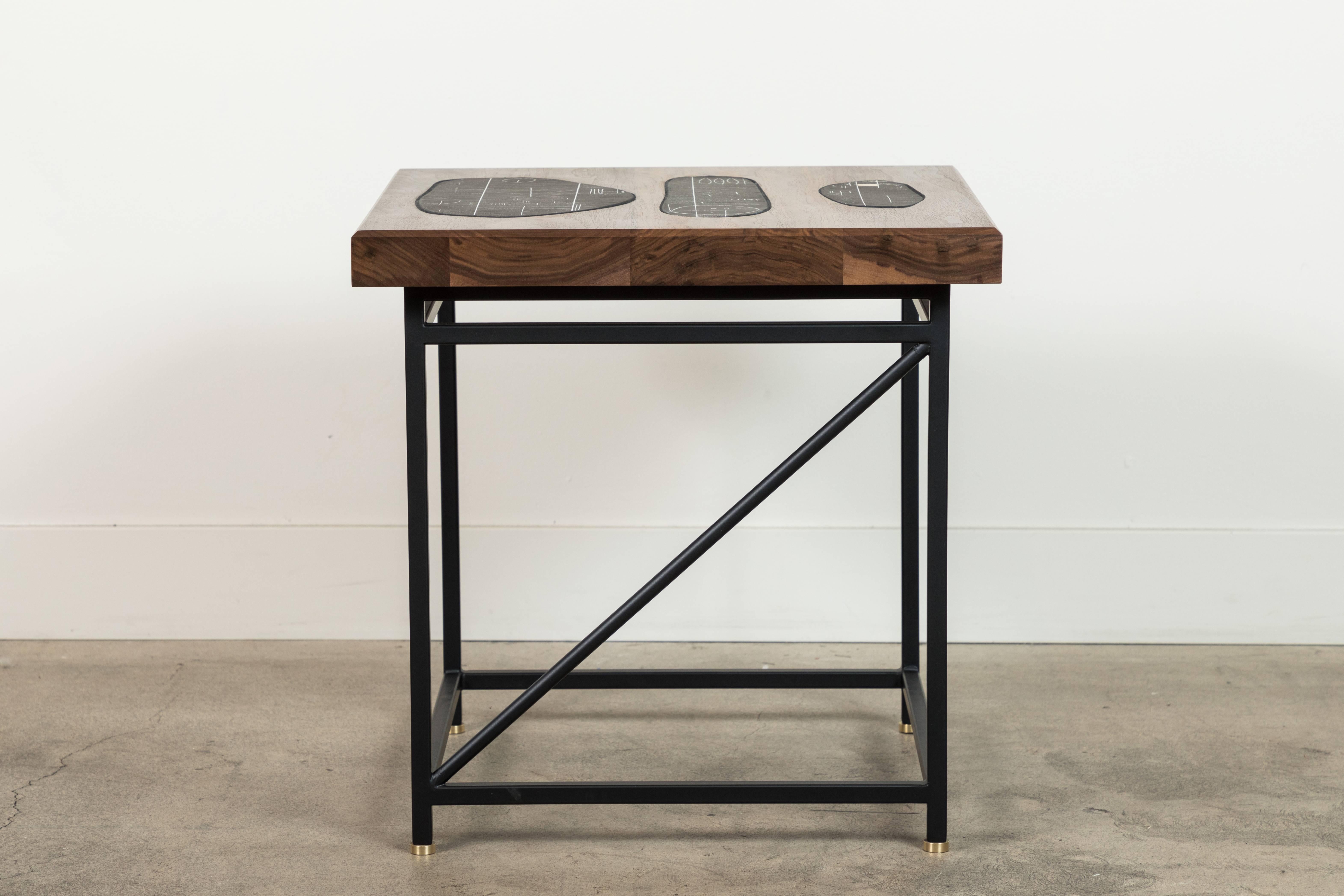 Contemporary Solid Walnut and Ceramic Side Table by Heather Rosenman for Collabs in Clay