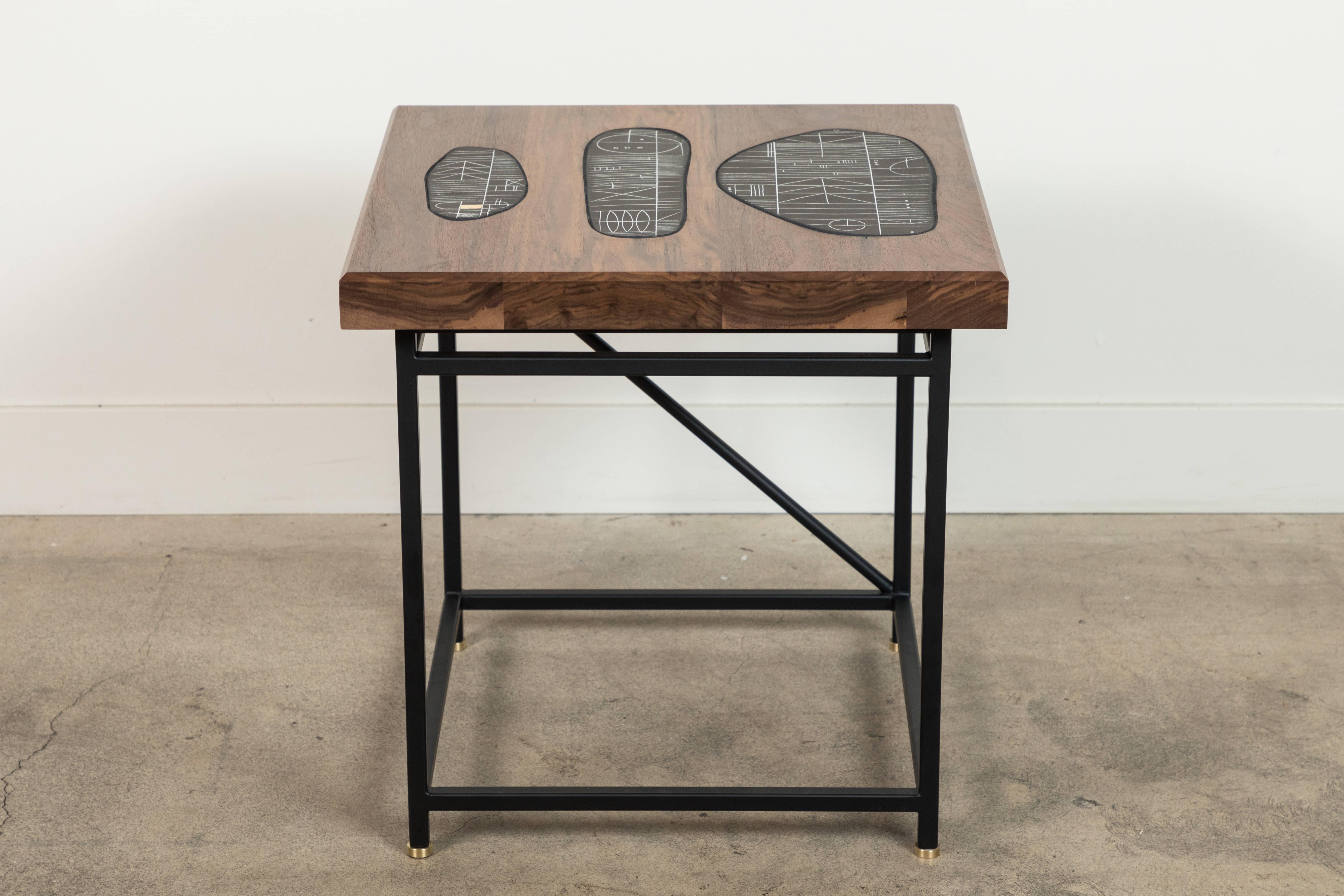 Solid Walnut and Ceramic Side Table by Heather Rosenman for Collabs in Clay In Excellent Condition In Los Angeles, CA