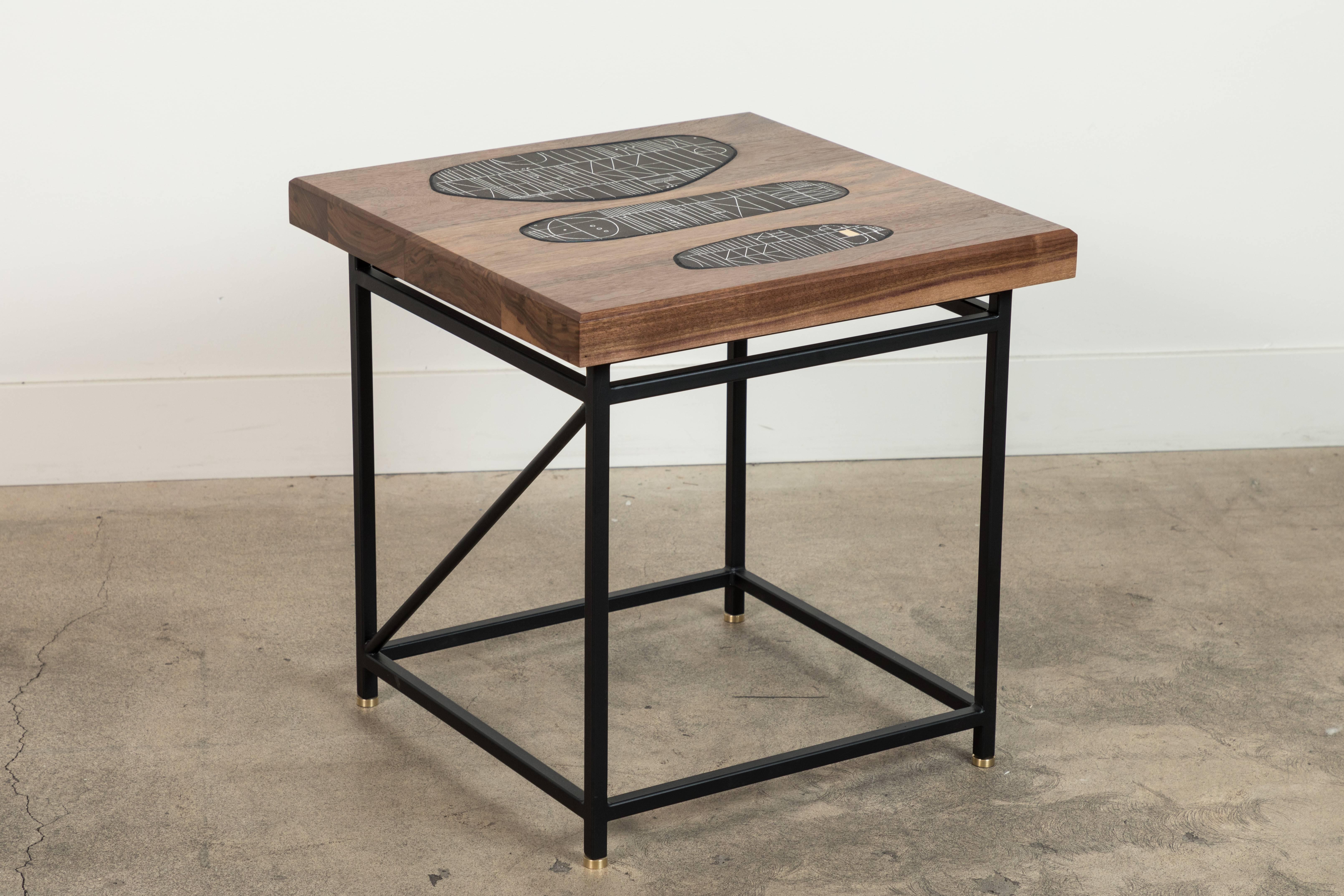 Solid walnut and ceramic side table by Heather Rosenman for Collabs in clay.