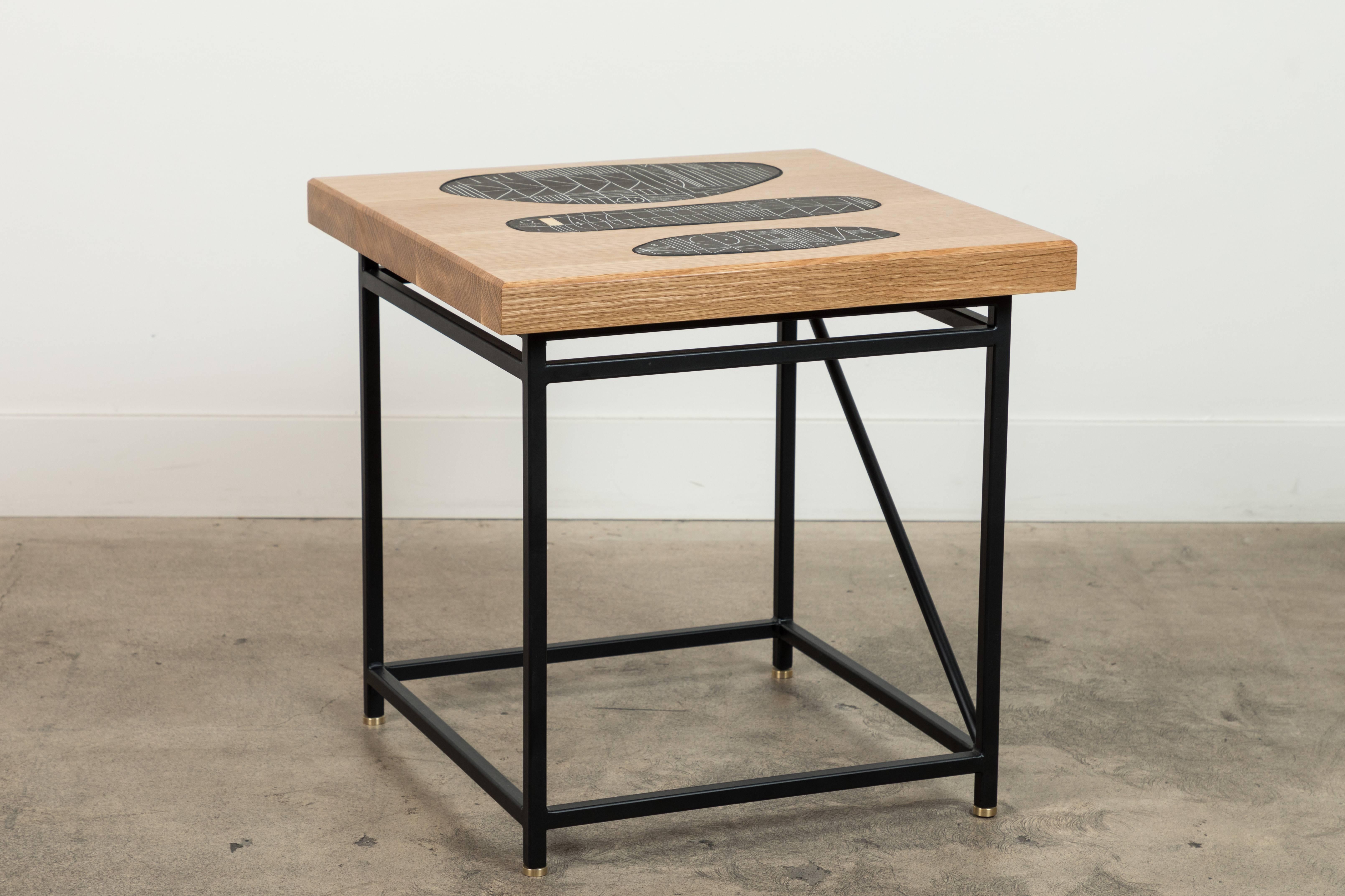 Steel Solid Walnut and Ceramic Side Table by Heather Rosenman for Collabs in Clay