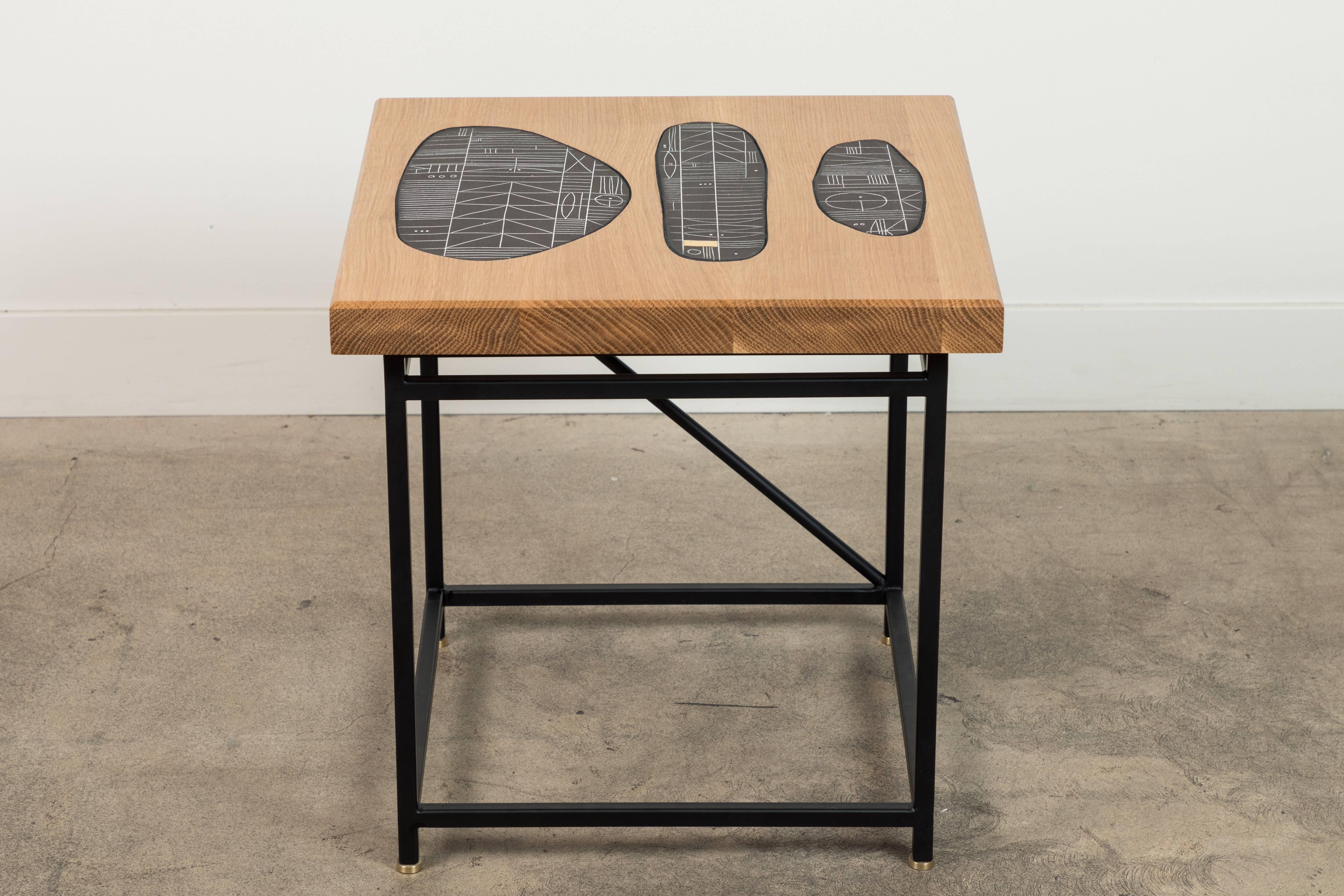 Solid Walnut and Ceramic Side Table by Heather Rosenman for Collabs in Clay In Excellent Condition In Los Angeles, CA