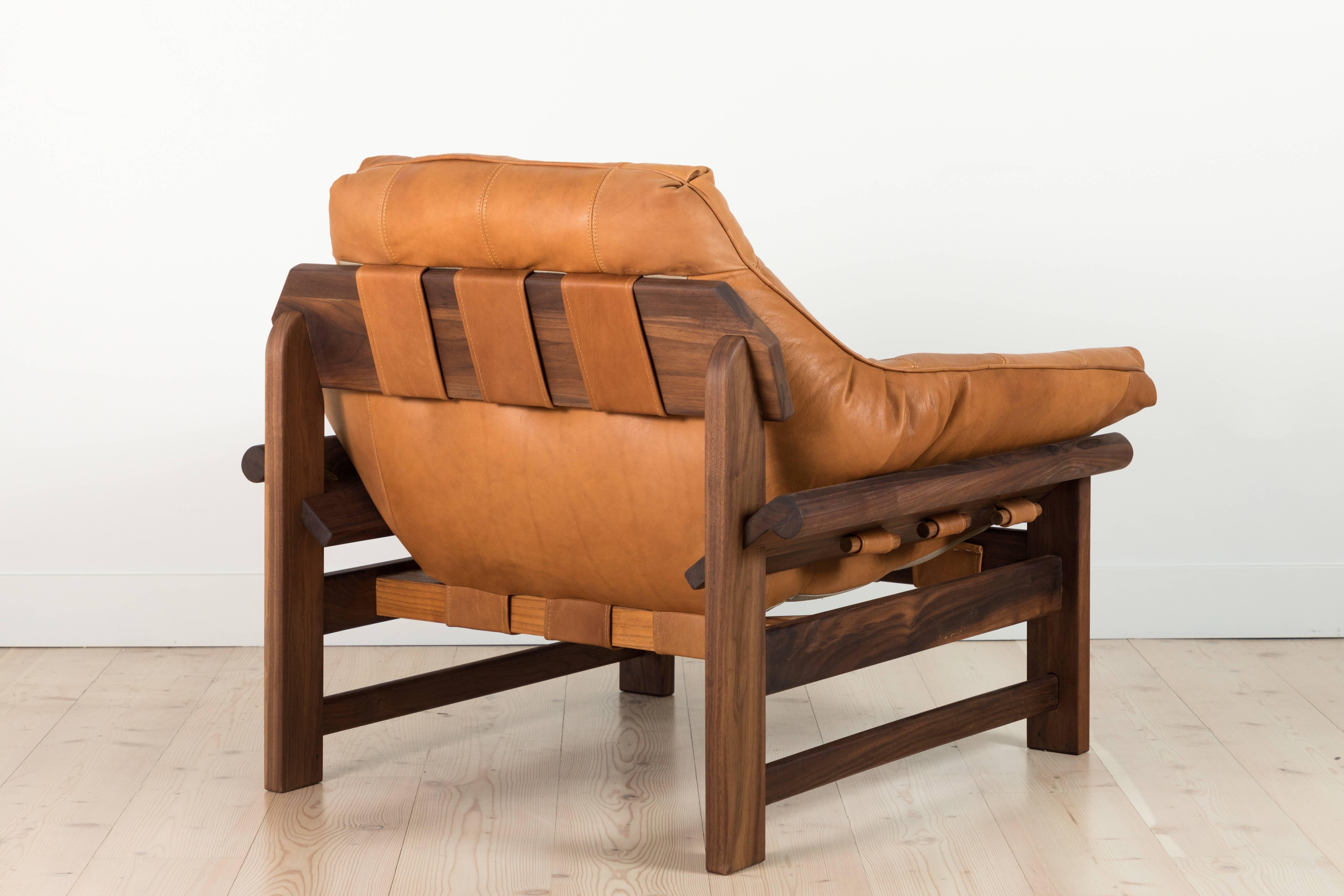 Pair of Leather and Oiled Walnut Ojai Lounge Chairs by Lawson-Fenning 2