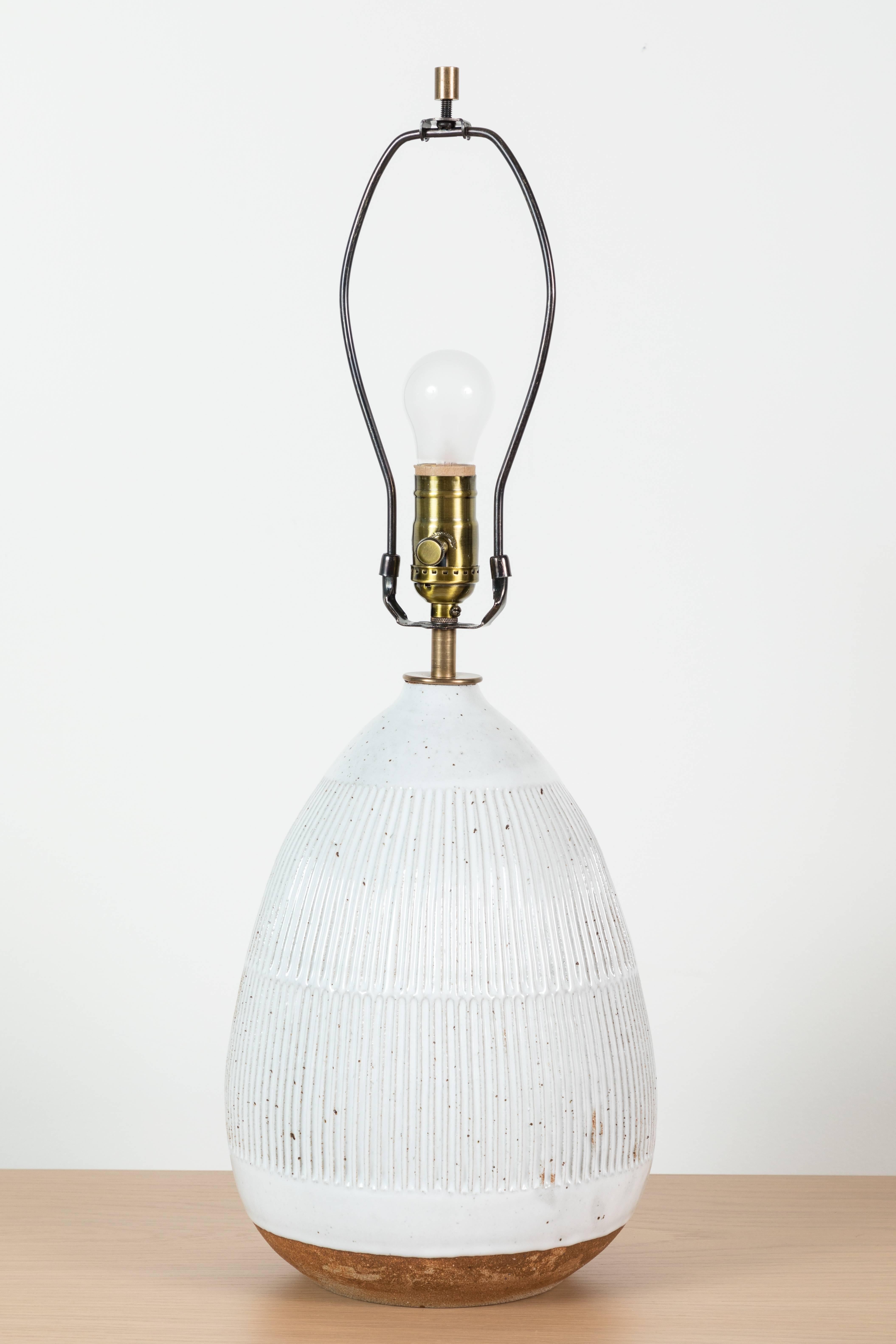 Mid-Century Modern Hand-Carved Ceramic Table Lamp by Mt. Washington Pottery
