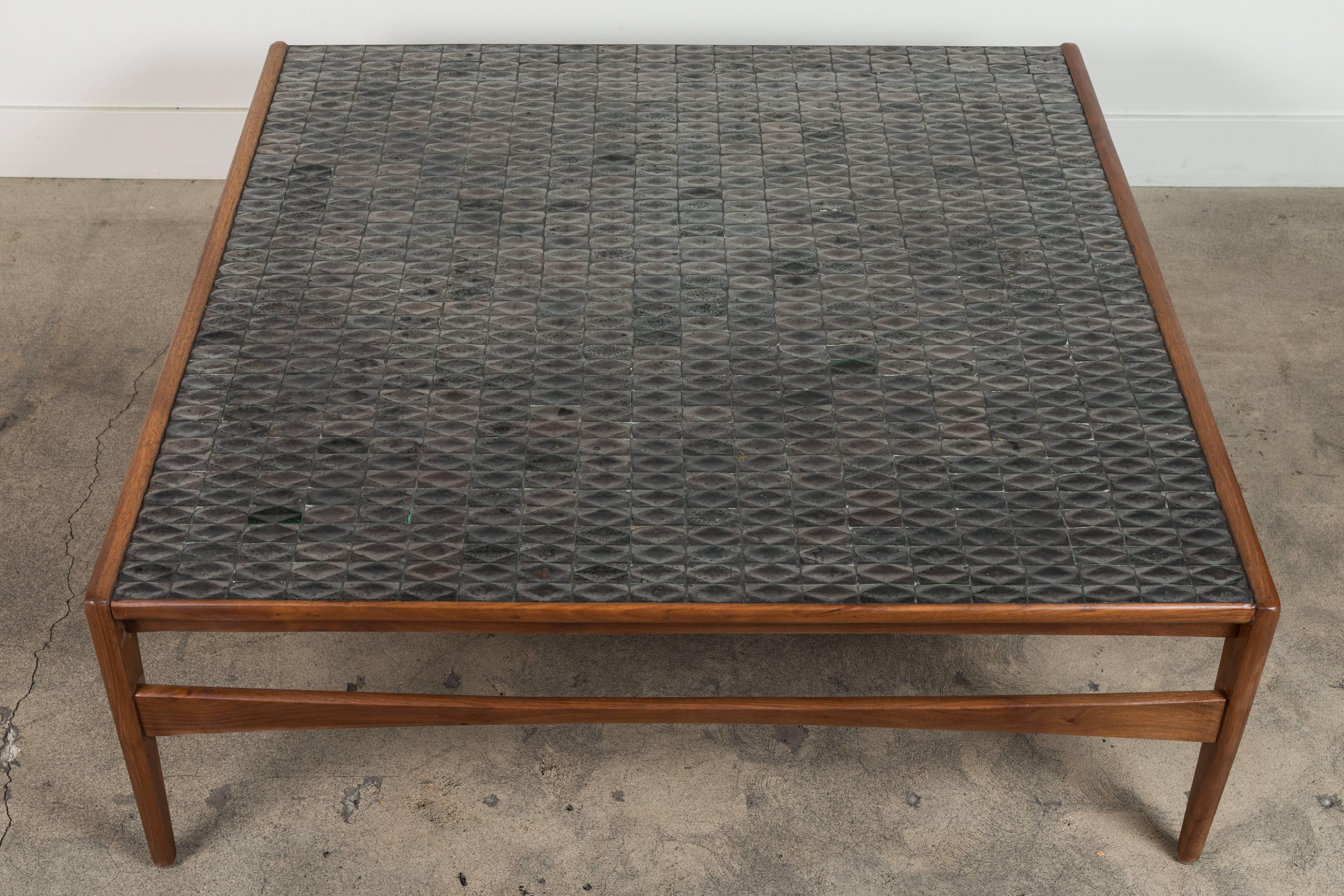 Spanish Walnut and Oxidized Tile Coffee Table In Excellent Condition In Los Angeles, CA