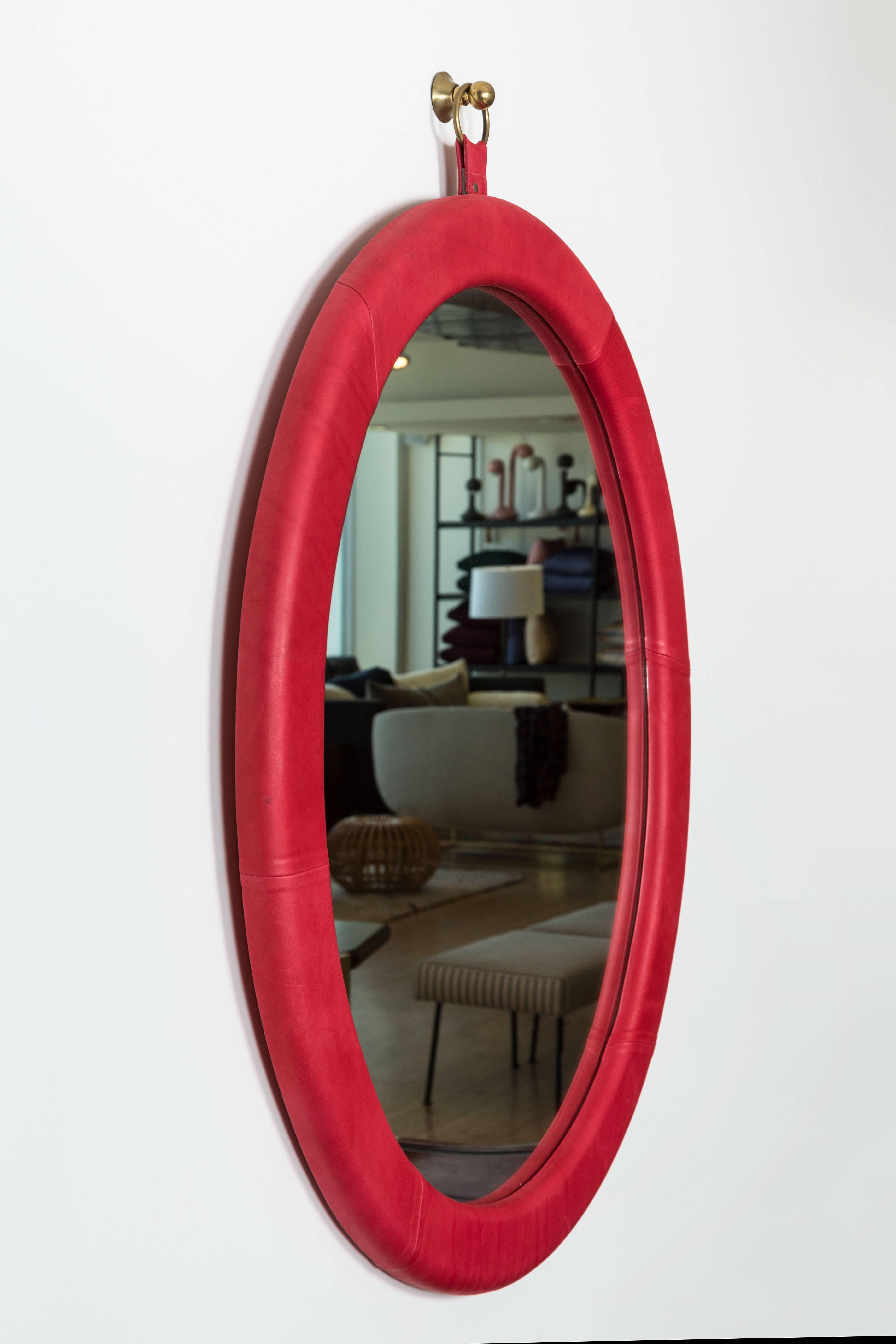 American Oval Leather Mirror by Jason Koharik for Collected by for Lawson-Fenning