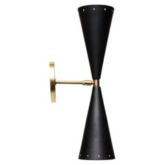 Lawson-Fenning Double Cone Sconce, Modern Black & Brass Wall Light