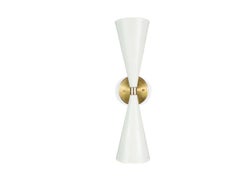 Lawson-Fenning Double Cone Sconce, Modern White & Brass Wall Light