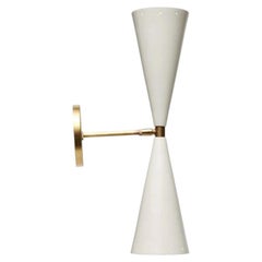 Lawson-Fenning Double Cone Sconce, Modern White & Brass Wall Light
