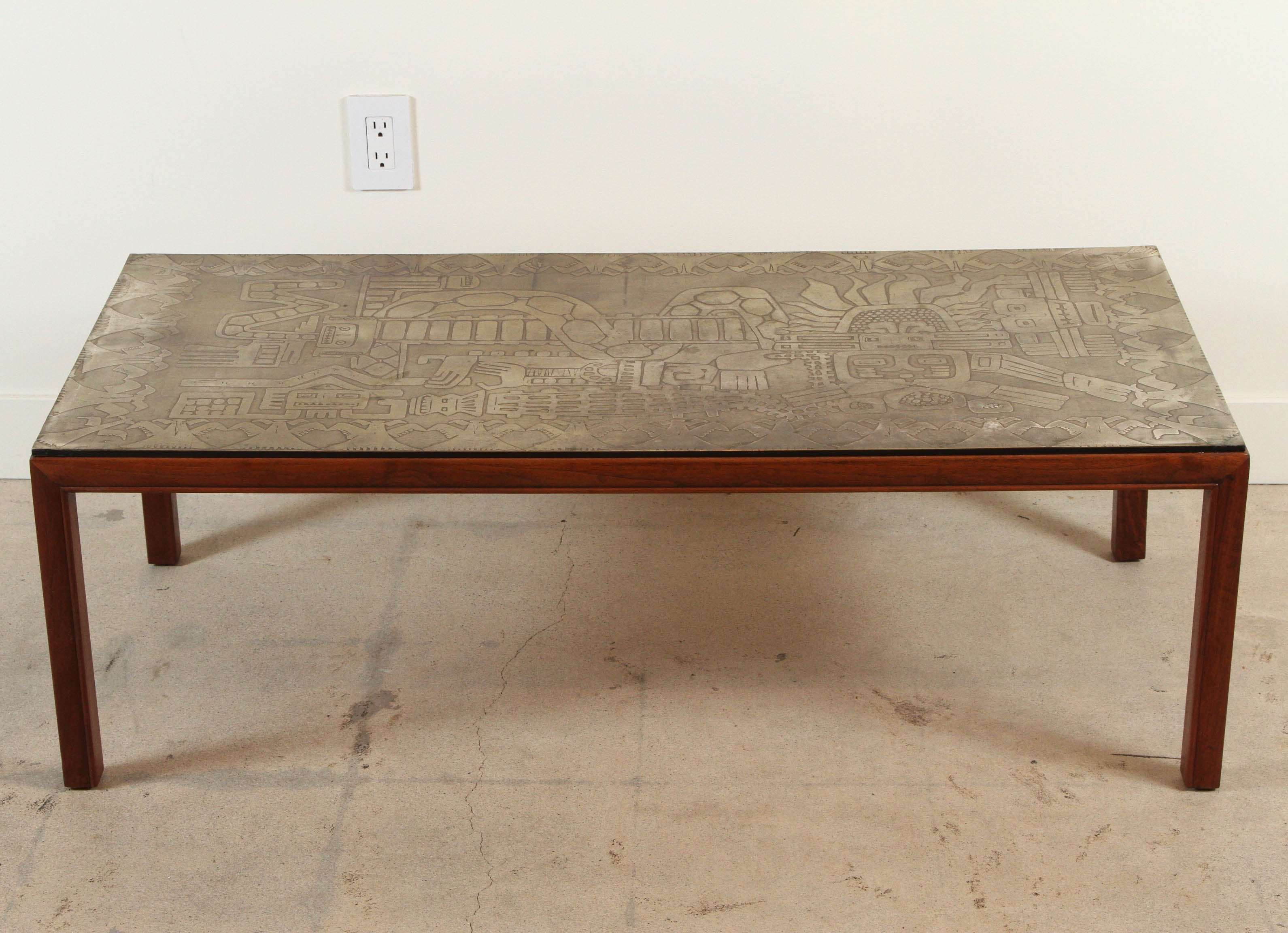Italian Etched Brass Top Coffee Table Imported by John Stuart, Nyc