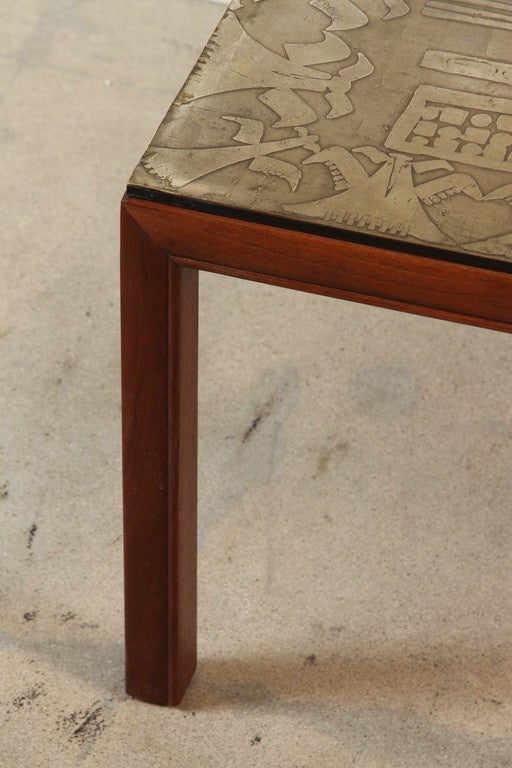 Mid-Century Modern Italian Etched Brass Top Coffee Table Imported by John Stuart, Nyc