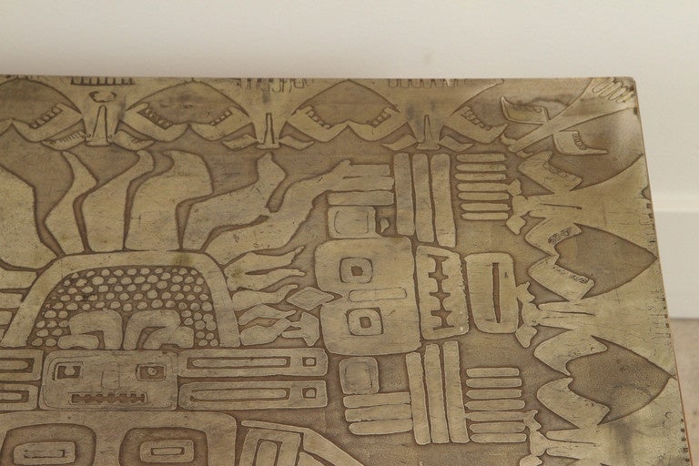 Italian Etched Brass Top Coffee Table Imported by John Stuart, Nyc 2