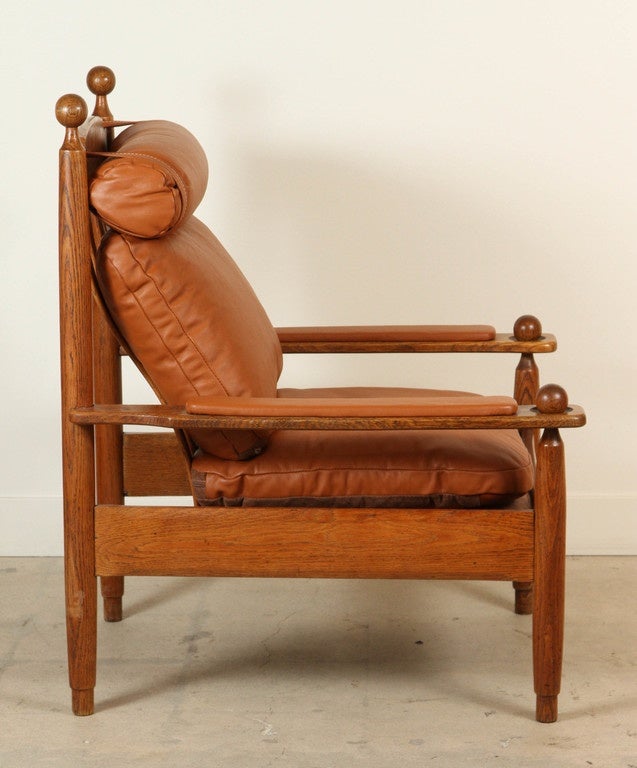 Pair of Oak and Leather Armchairs by Guillerme et Chambron 2