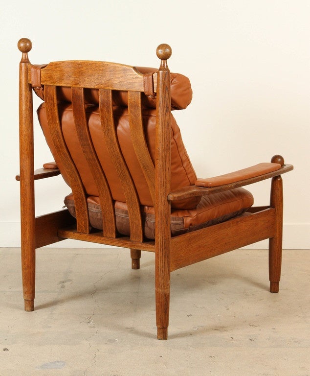 Pair of Oak and Leather Armchairs by Guillerme et Chambron 3