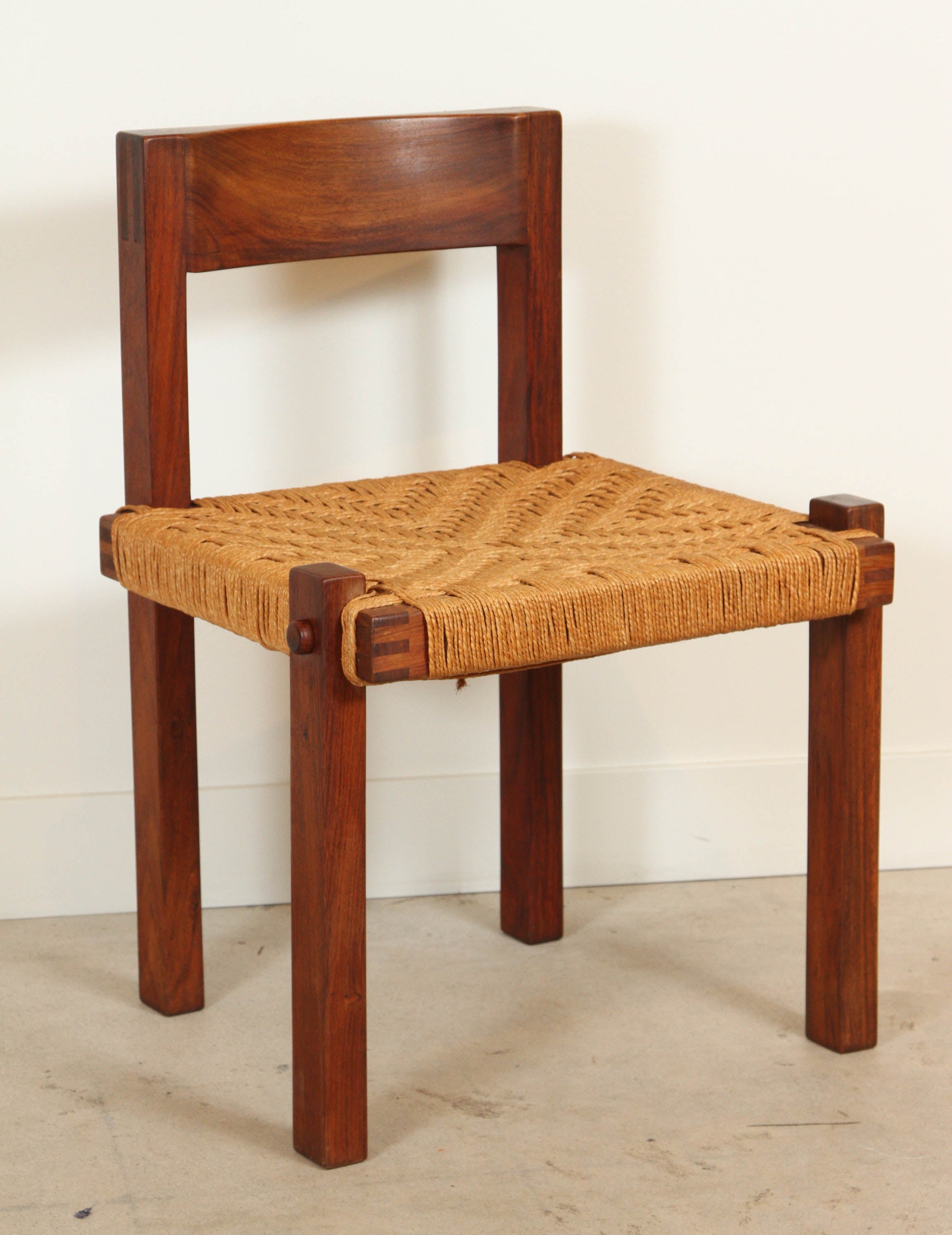 Solid Teak Italian Chair with Rush Seat