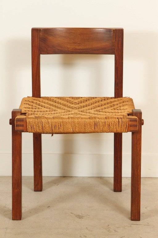 Solid Teak Italian Chair with Rush Seat at 1stDibs