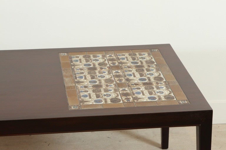 Mid-Century Modern Danish Rosewood and Mosaic Tile Top Coffee Table by Severin Hansen
