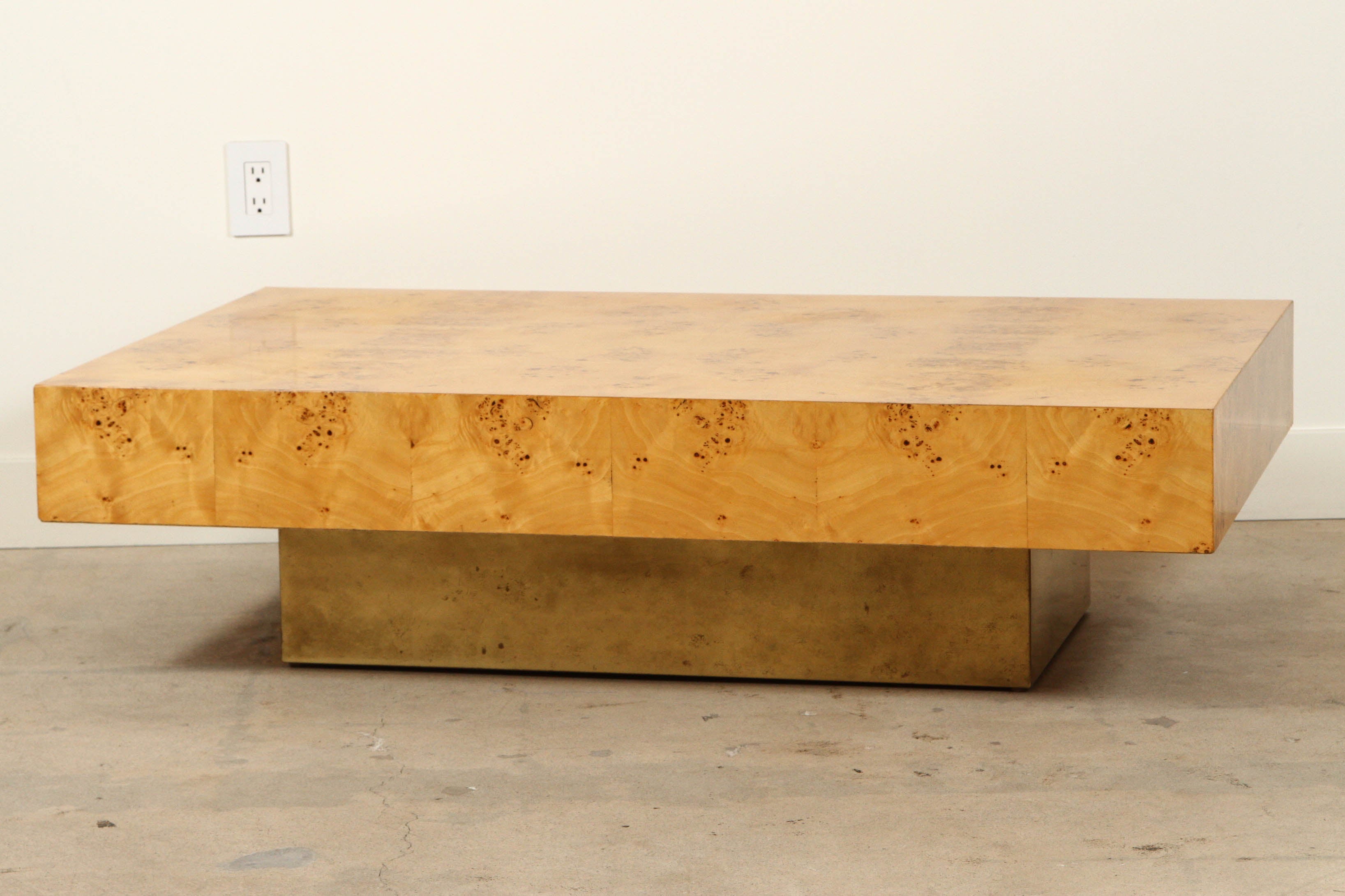 Olive Burl Coffee Table with Brass Base by Milo Baughman