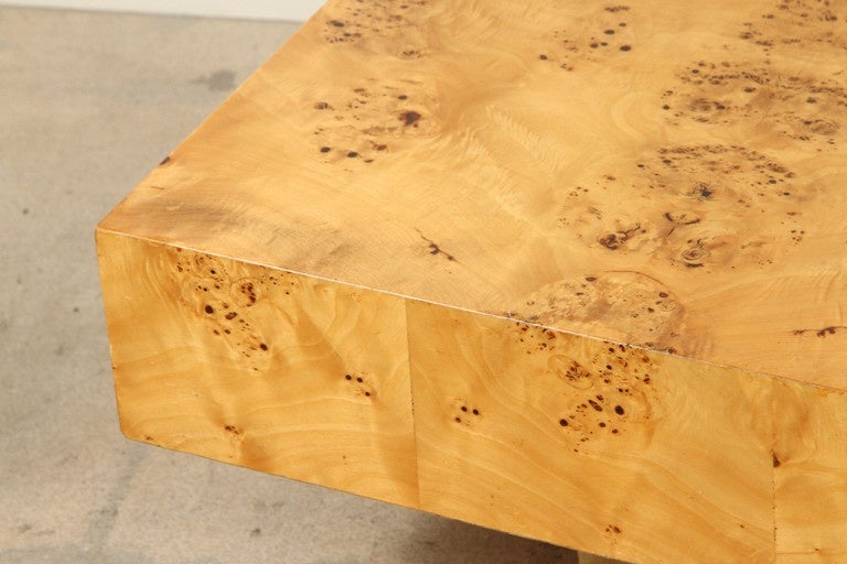 Mid-Century Modern Olive Burl Coffee Table with Brass Base by Milo Baughman