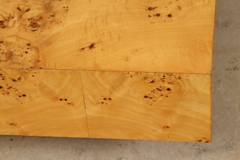 American Olive Burl Coffee Table with Brass Base by Milo Baughman