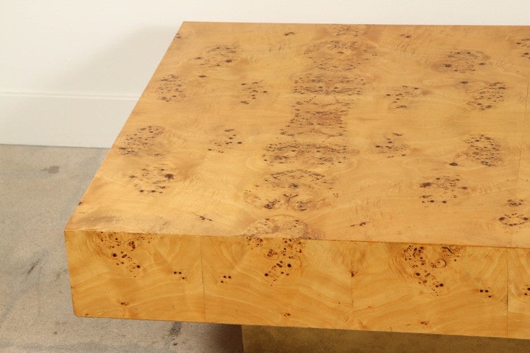 Mid-20th Century Olive Burl Coffee Table with Brass Base by Milo Baughman