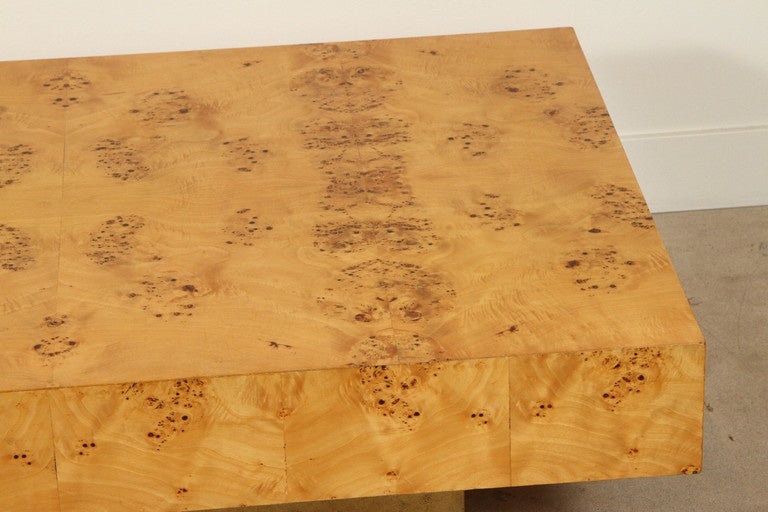 Olive Burl Coffee Table with Brass Base by Milo Baughman 1