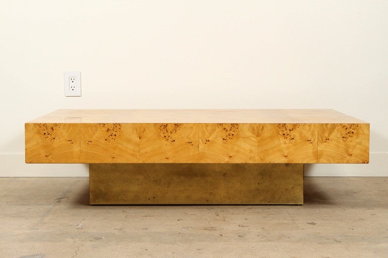 Olive Burl Coffee Table with Brass Base by Milo Baughman 2