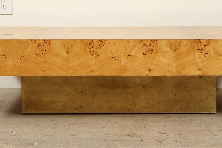 Olive Burl Coffee Table with Brass Base by Milo Baughman 3