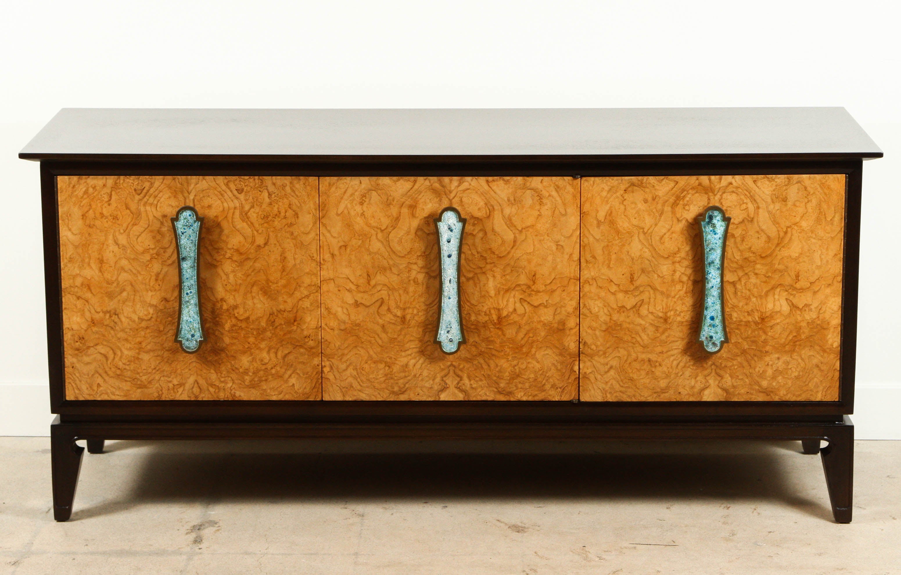 Burl Cabinet with Enameled Handles by Harold Schwartz for Romweber