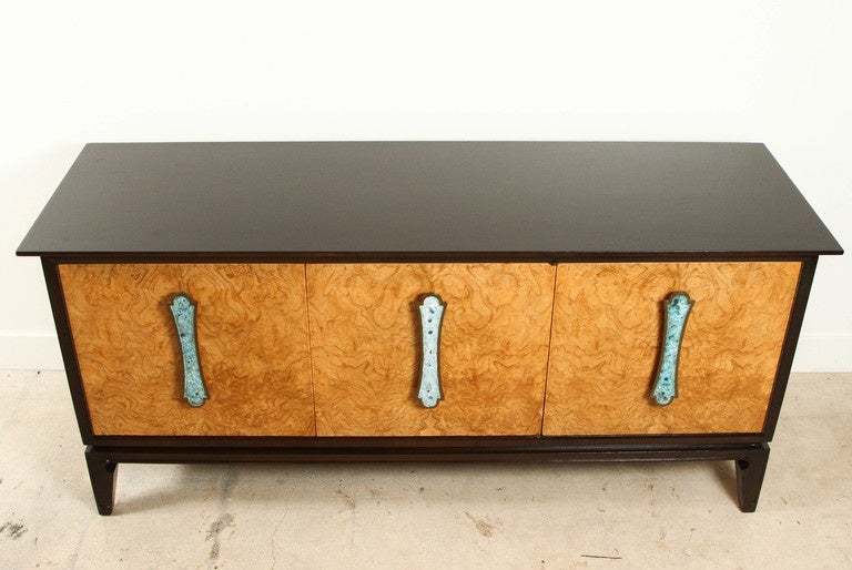Burl Cabinet with Enameled Handles by Harold Schwartz for Romweber 4