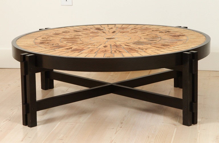 Leaf tiled coffee table by Roger Capron.