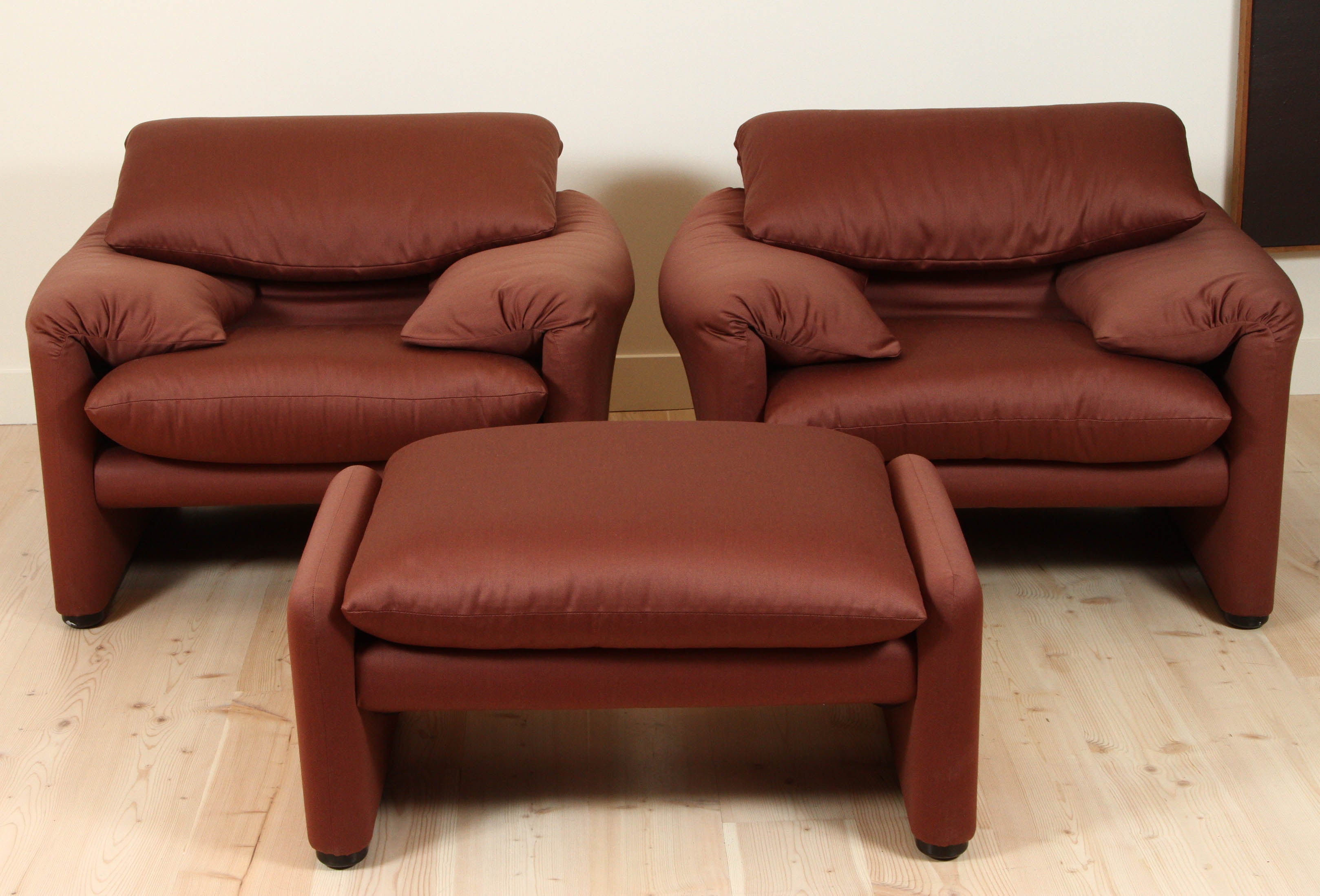 Pair of "Maralunga" Lounge Chairs and Ottoman by Vico Magistretti
