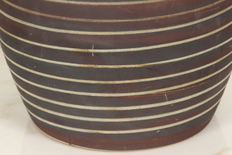 Mid-20th Century Striped Ceramic Martz Lamp