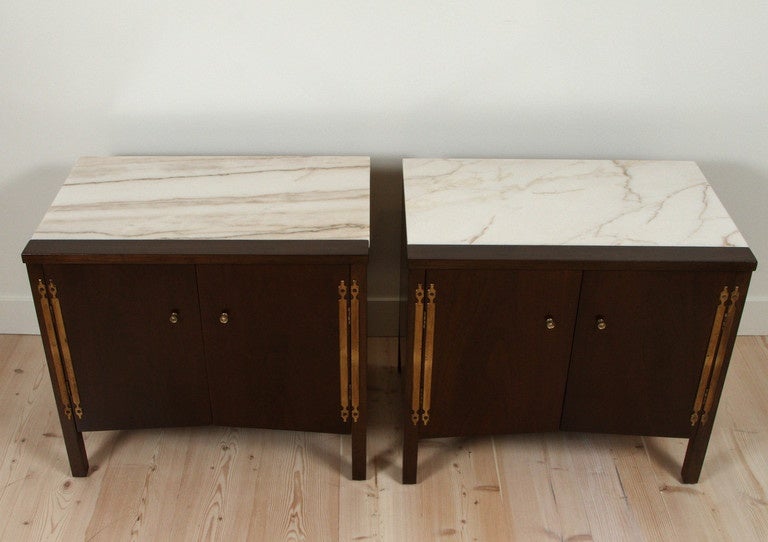 Mid-Century Modern Pair of Marble Topped Nightstands by Burt England for Johnson Furniture