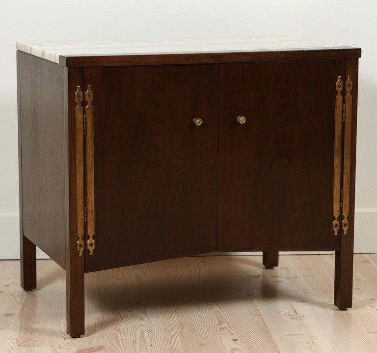 American Pair of Marble Topped Nightstands by Burt England for Johnson Furniture