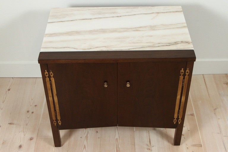 Late 20th Century Pair of Marble Topped Nightstands by Burt England for Johnson Furniture