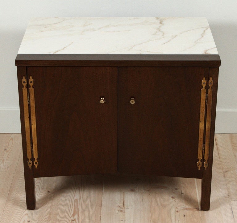 Pair of Marble Topped Nightstands by Burt England for Johnson Furniture 3