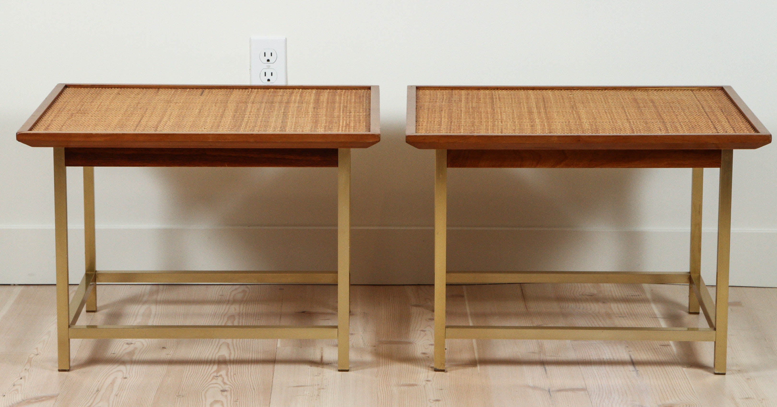 Pair of Cane and Brass Side Tables by Kipp Stewart & Stewart MacDougall