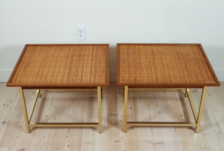Pair of cane and brass side tables by Kipp Stewart & Stewart MacDougall.