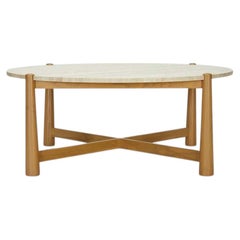 Lawson-Fenning Bronson Coffee Table, Oak & Travertine, Modern Cocktail Table