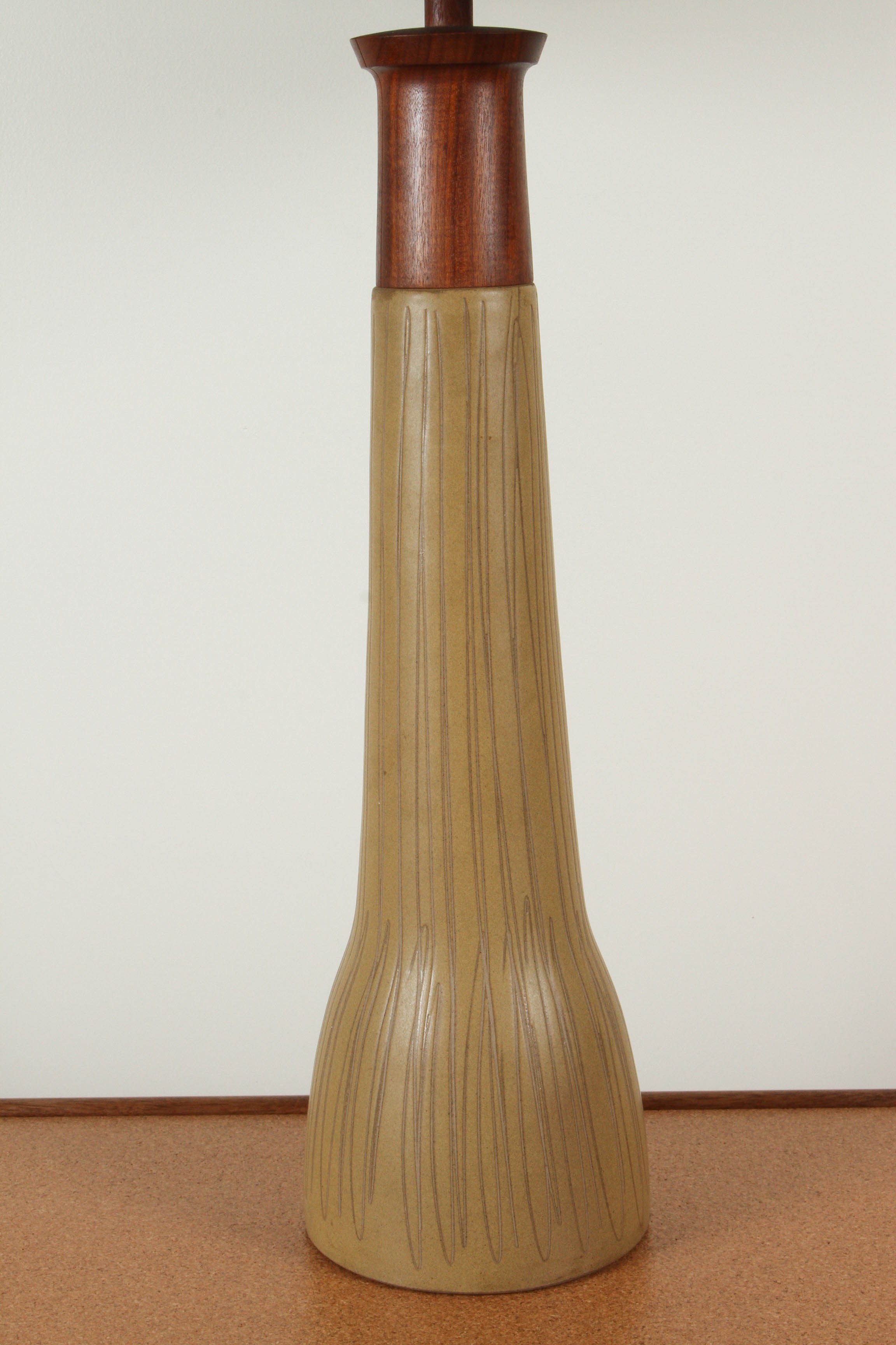 American Tall Ochre Sgraffito Glazed Ceramic Matrz Lamp 