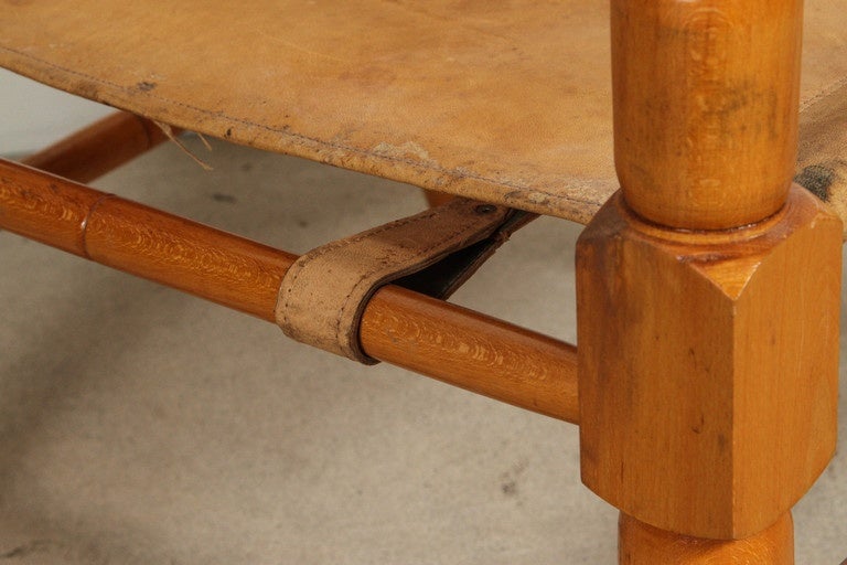 Pair of Leather and Oak Safari Chairs 2