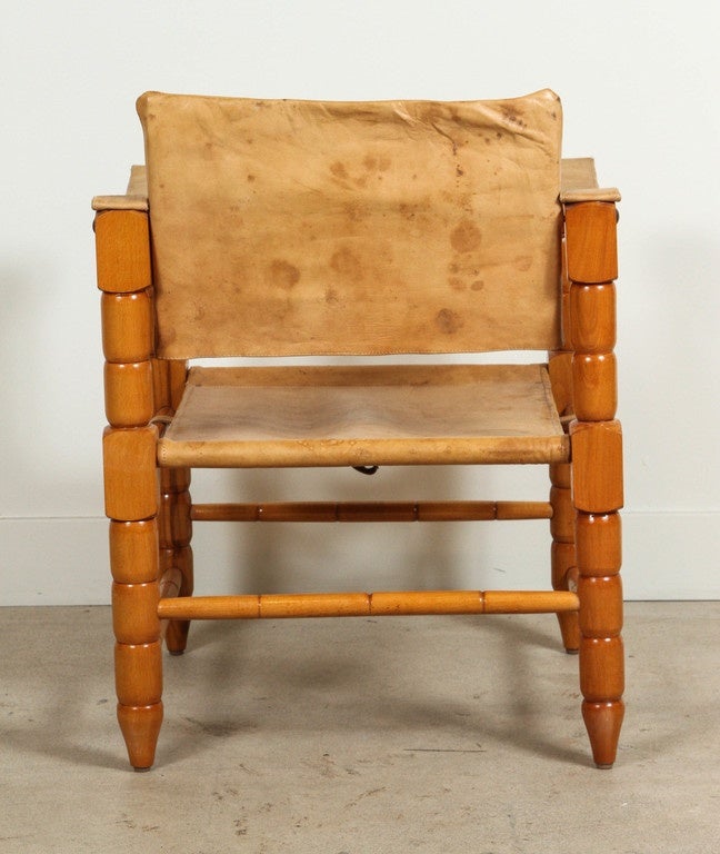 Pair of Leather and Oak Safari Chairs 3